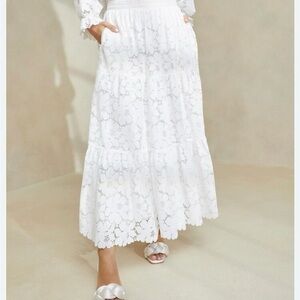 Loeffler Randall White Floral Lace Maxi Skirt